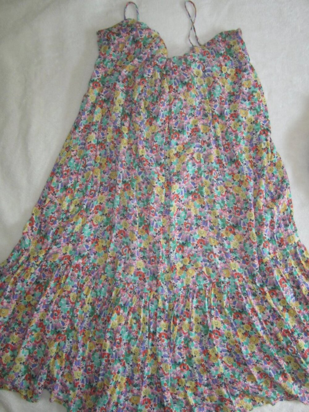 ANTHROPOLOGIE Flounced Maxi Lounge Dress Multicolor Floral Women’s Medium